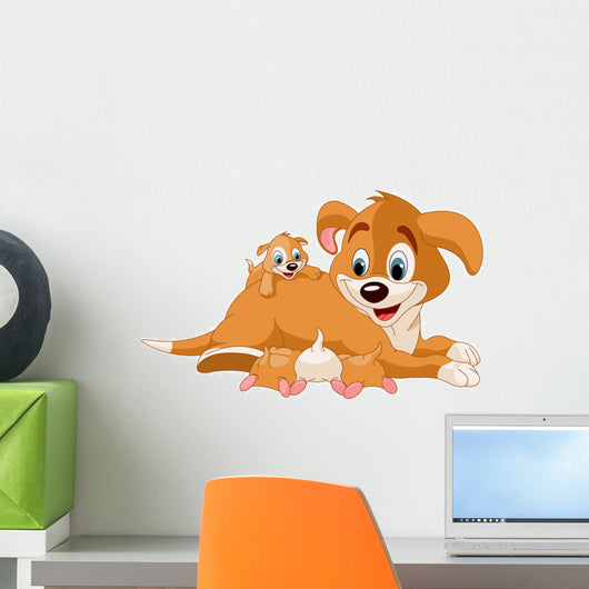 Mother dog  nursing cute puppies Wall Decal