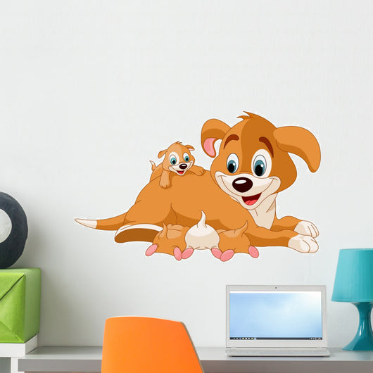 Mother dog  nursing cute puppies Wall Decal