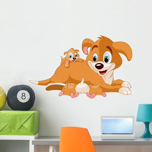 Mother dog  nursing cute puppies Wall Decal