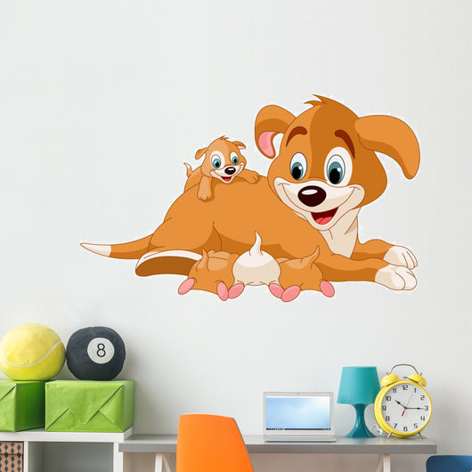 Mother dog  nursing cute puppies Wall Decal
