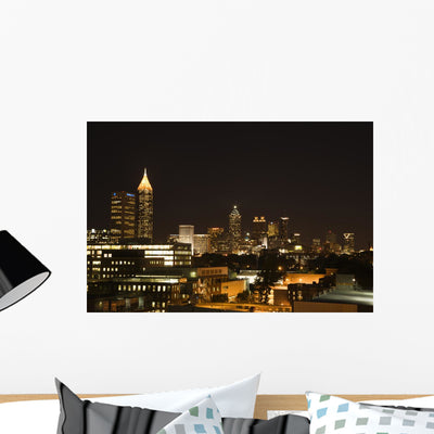 Nightscape Atlanta Georgia Skyline Wall Mural shown on a wall