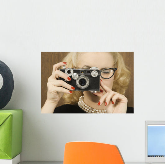 Woman Holding Vintage Camera Wall Mural