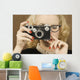 Woman Holding Vintage Camera Wall Mural
