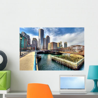 Boston Financial District Massachusetts Wall Decal shown on a wall