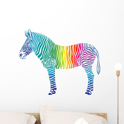 Rainbow Zebra Wall Decal shown on a wall