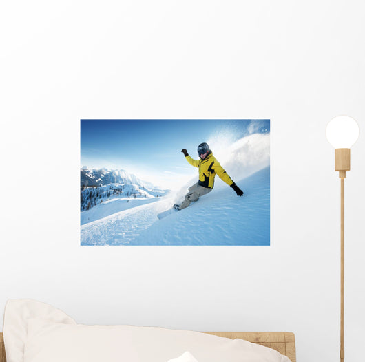 Freeride snowboarding photo in deep powder Wall Mural