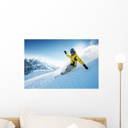 Freeride snowboarding photo in deep powder Wall Mural
