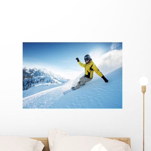 Freeride snowboarding photo in deep powder Wall Mural