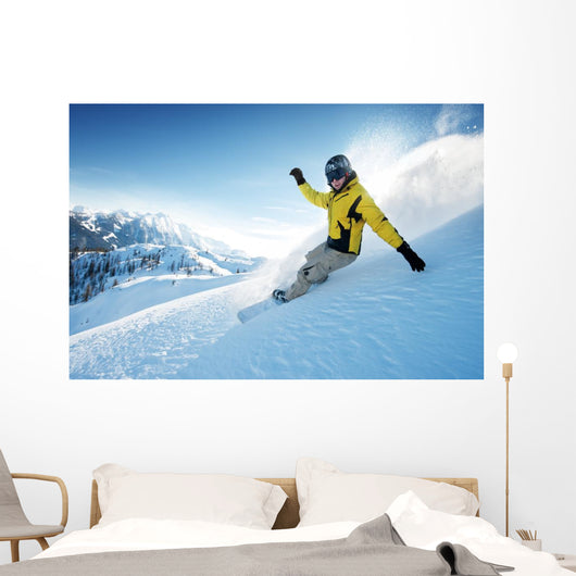 Freeride snowboarding photo in deep powder Wall Mural