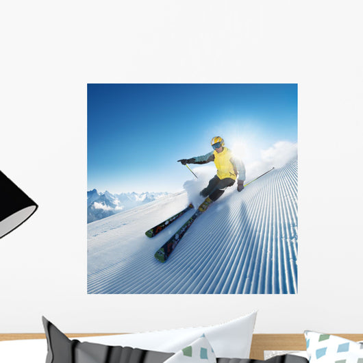 Skier in Mountains Wall Mural