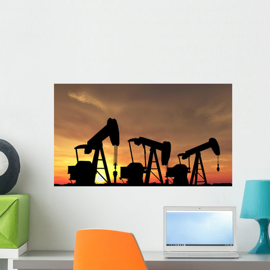 Sihouette Three Oil Pumps Wall Mural