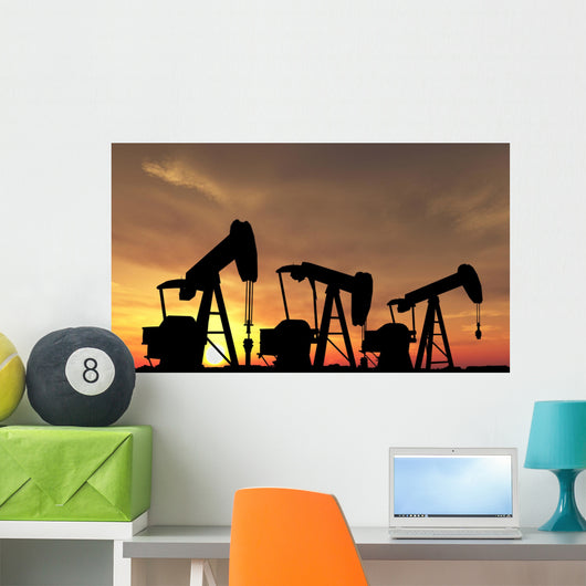 Sihouette Three Oil Pumps Wall Mural