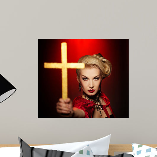 Attractive Blond Lady With a Golden Cross Wall Mural