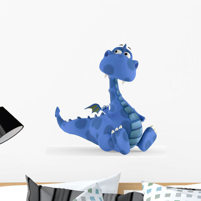Baby Dino Blue Dragon Wall Decal shown on a wall