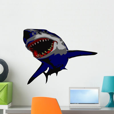 Attacking Shark Wall Decal shown on a wall