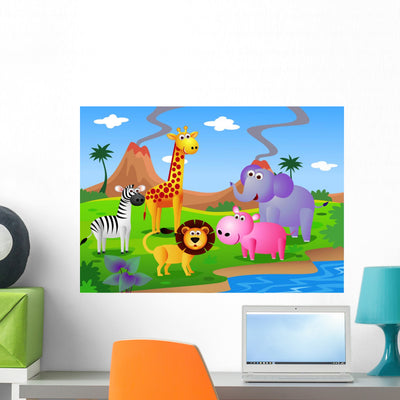 Safari Africa Wall Mural shown on a wall