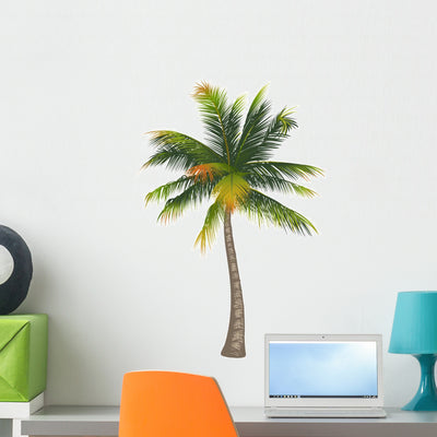 Coconut Palm Tree White Wall Decal shown on a wall