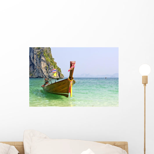 Tropical beach, traditional long tail boats, Andaman Sea, Thaila Wall Mural
