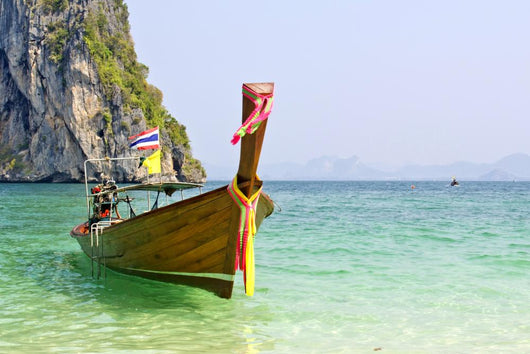Tropical beach, traditional long tail boats, Andaman Sea, Thaila Wall Mural