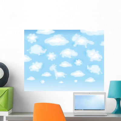 Cute Funny Toy Clouds Wall Mural shown on a wall