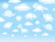 Cute background, funny toy clouds. Wall Mural