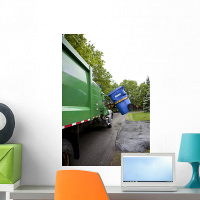 Recycling Truck Wall Mural shown on a wall