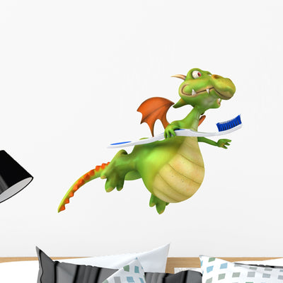 Dragon and Toothbrush Wall Decal shown on a wall