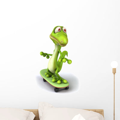 Lizard and Skateboard Wall Decal shown on a wall