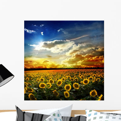 Sunflower Wall Mural shown on a wall