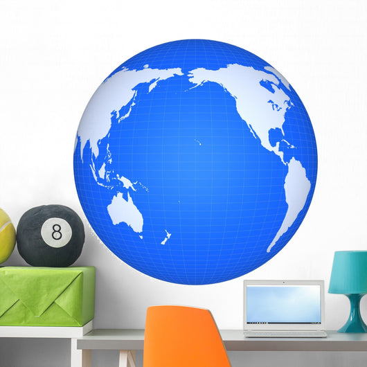 Globe Pacific Ocean White Wall Decal
