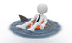 Businessman floating in a life preserver with sharks around Wall Decal