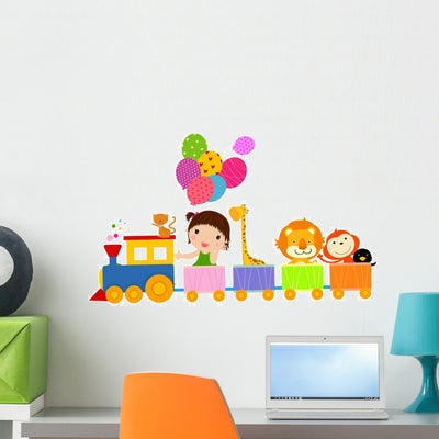 Cute Train and Girl shown on a wall