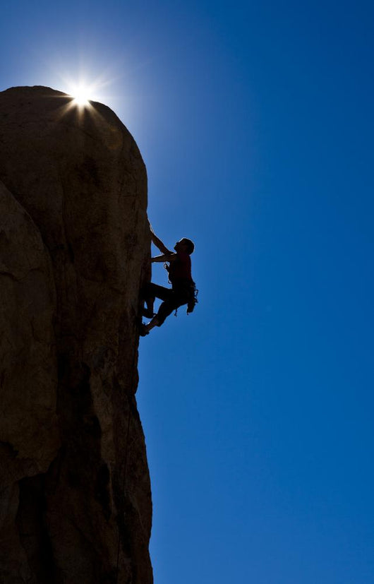 Rock climber clinging to a cliff. Wall Mural