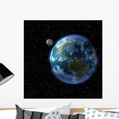 Earth and Moon from Wall Mural shown on a wall