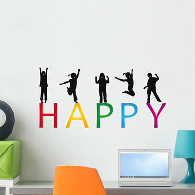 Kids Silhouettes Wall Mural shown on a wall