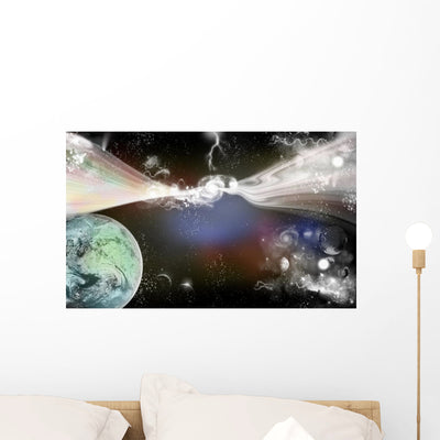 Outer Space Solar System Wall Mural shown on a wall