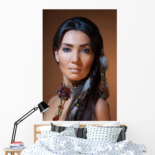 Portrait of American Indian Woman Wall Mural