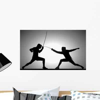 Silhouette Illustration Two Fencers Wall Mural shown on a wall