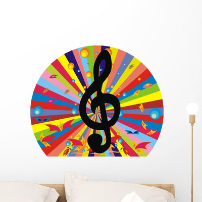 Rainbow Splash G-clef Wall Decal shown on a wall