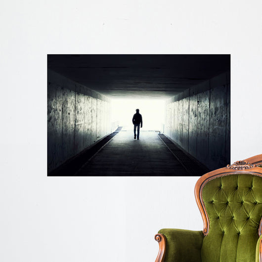Silhouette of Man Walking in Tunnel Wall Mural
