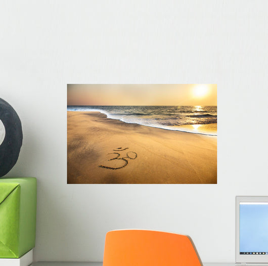 Om symbol on the beach Wall Mural