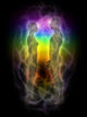 Woman and man silhouette with aura, chakras, energy - profile Wall Mural