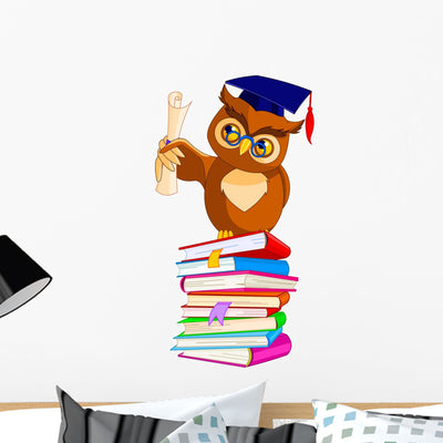 Wise Owl with Graduation shown on a wall