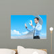 Businessman using futuristic hologram interface keyboard Wall Mural