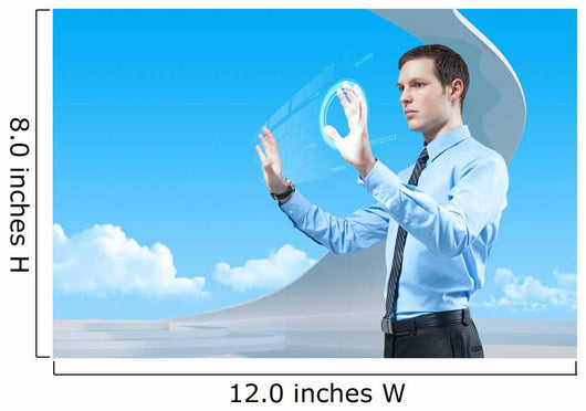 Businessman using futuristic hologram interface keyboard Wall Mural