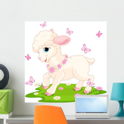 Easter Lamb and Butterflies shown on a wall