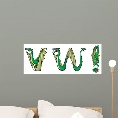 Dragons Alphabet Letters Wall Stickers shown on a wall