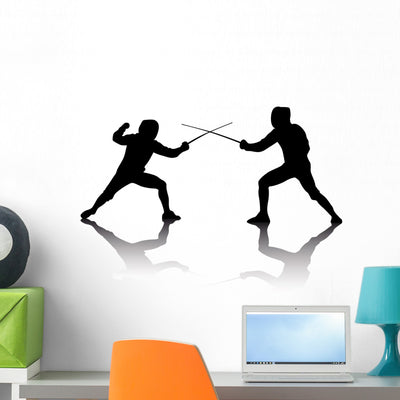 Silhouettes Athletes Fencers Wall Mural shown on a wall