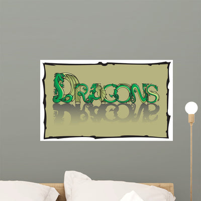 Dragons Inscription Using Special Wall Decal shown on a wall