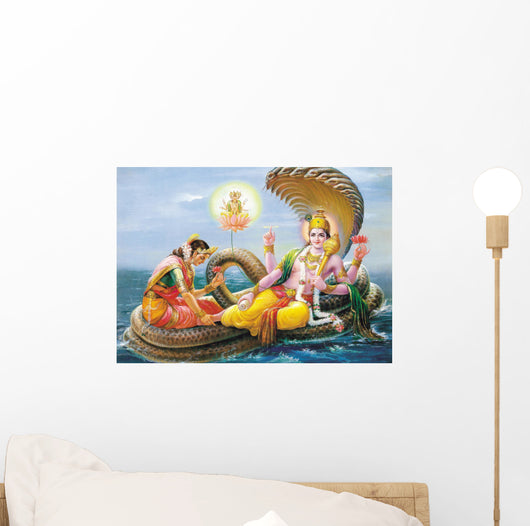 Indian God Bhagwan Vishnu with Laxmi Mata Wall Mural